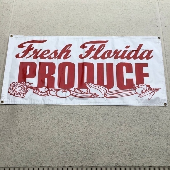 Florida Produce 4’ Banner Farmers Market Stall Sign Thick Vinyl Corner Grommets - Picture 1 of 14